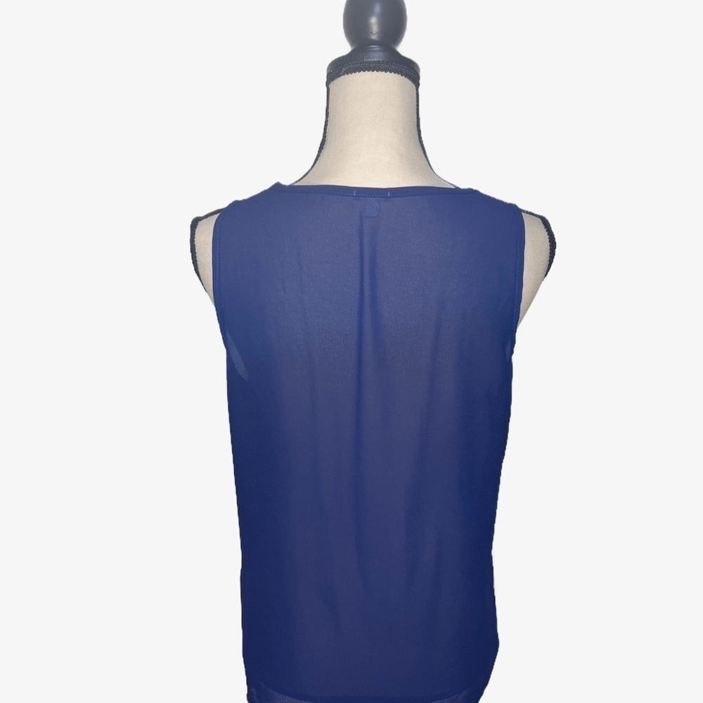 charlotte ruse Navy Blue Sheer V Necked Top Women’s size Large - Picture 2 of 6